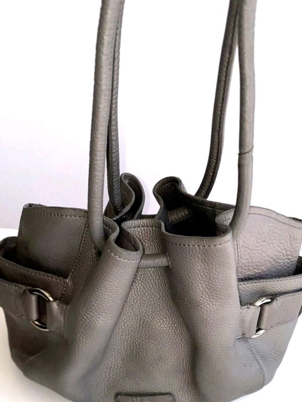 Cole Haan Vintage Village II Anthracite Pebbled Leather Shoulder Bag Pewter